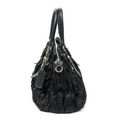 Prada Pleated Zip Tote Black Tessuto Gaufre Canvas A