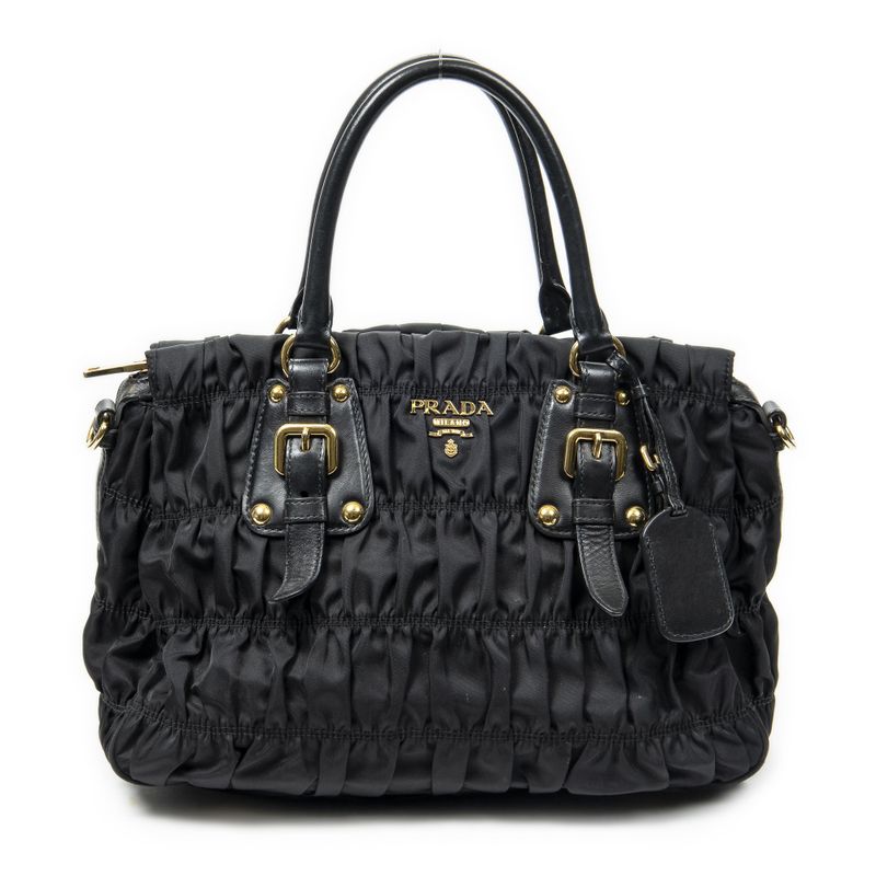Prada Pleated Zip Tote Black Tessuto Gaufre Canvas A