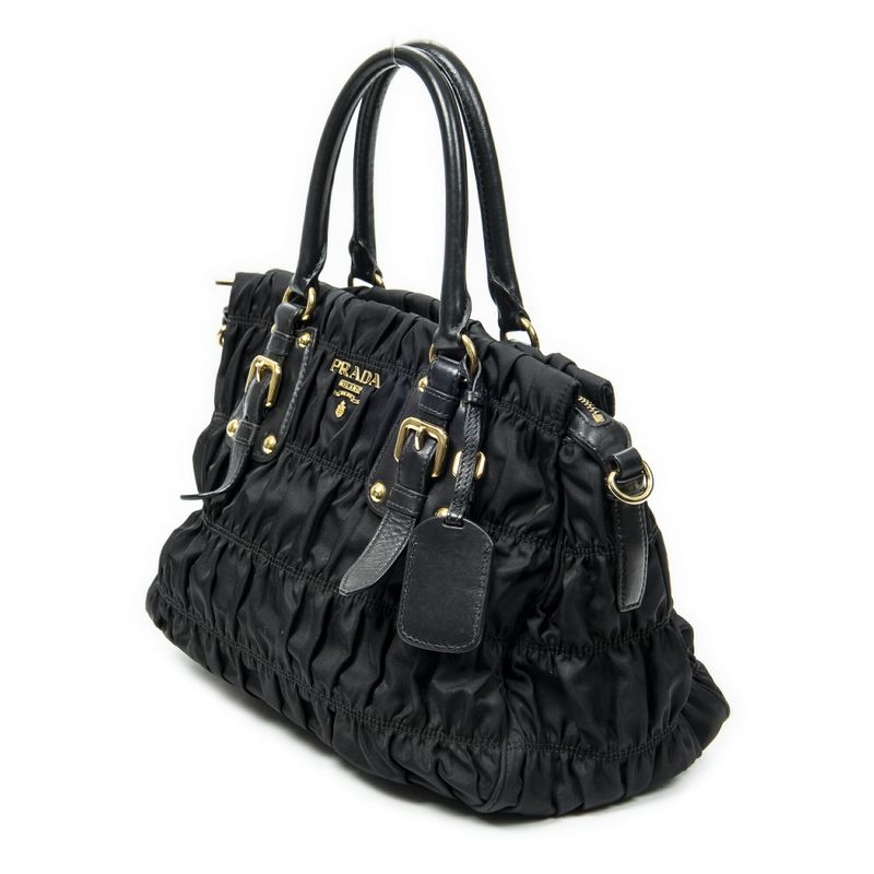 Prada Pleated Zip Tote Black Tessuto Gaufre Canvas A