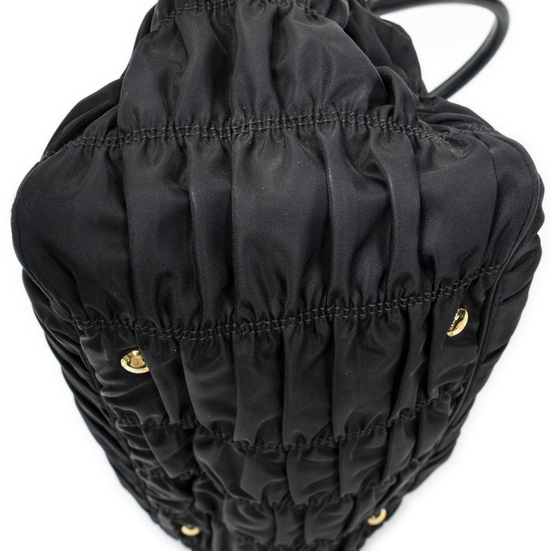 Prada Pleated Zip Tote Black Tessuto Gaufre Canvas A