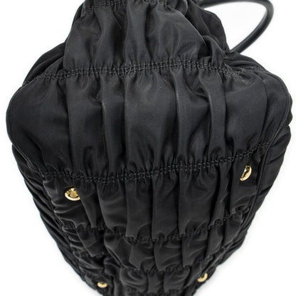Prada Pleated Zip Tote Black Tessuto Gaufre Canvas A