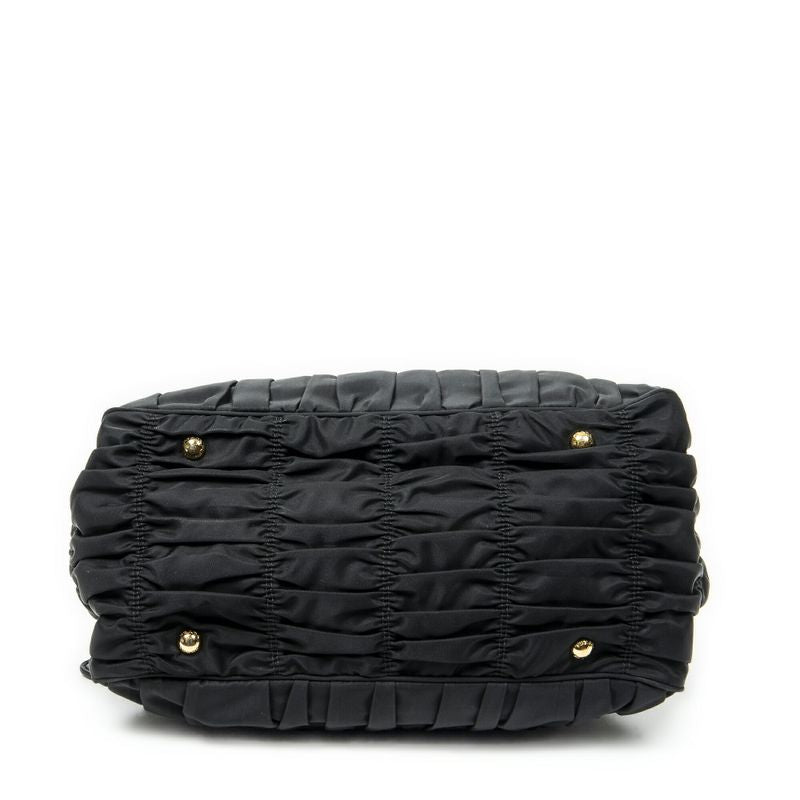 Prada Pleated Zip Tote Black Tessuto Gaufre Canvas A