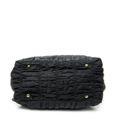 Prada Pleated Zip Tote Black Tessuto Gaufre Canvas A