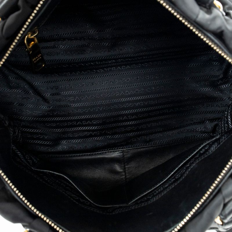Prada Pleated Zip Tote Black Tessuto Gaufre Canvas A