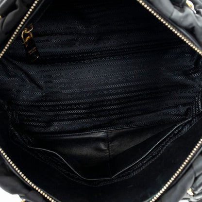 Prada Pleated Zip Tote Black Tessuto Gaufre Canvas A