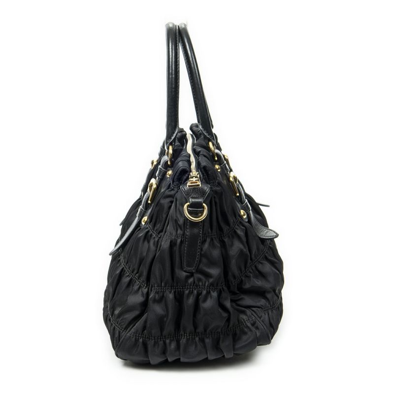 Prada Pleated Zip Tote Black Tessuto Gaufre Canvas A