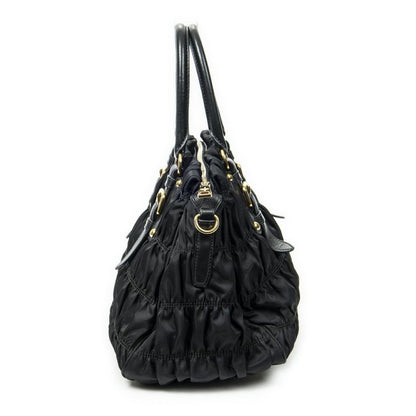 Prada Pleated Zip Tote Black Tessuto Gaufre Canvas A