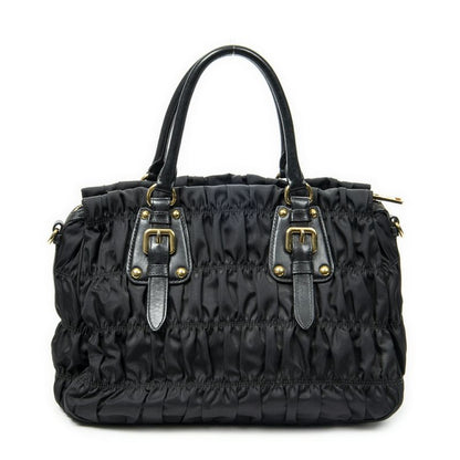 Prada Pleated Zip Tote Black Tessuto Gaufre Canvas A