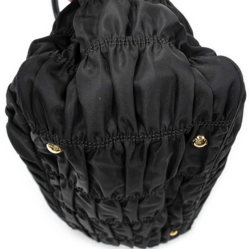 Prada Pleated Zip Tote Black Tessuto Gaufre Canvas A