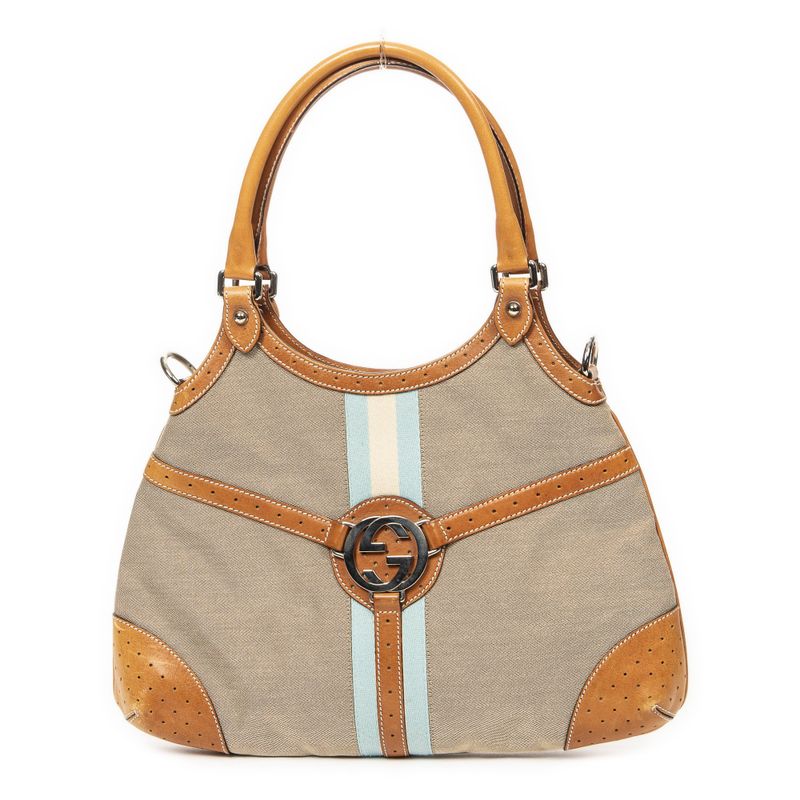 Gucci Web Rains Hobo Beige/brown Canvas AB