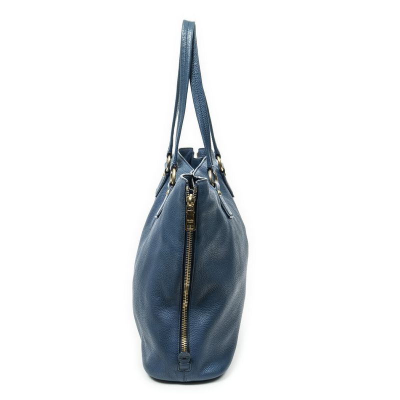 Prada Side Zip Tote Blue Vitello Dino A