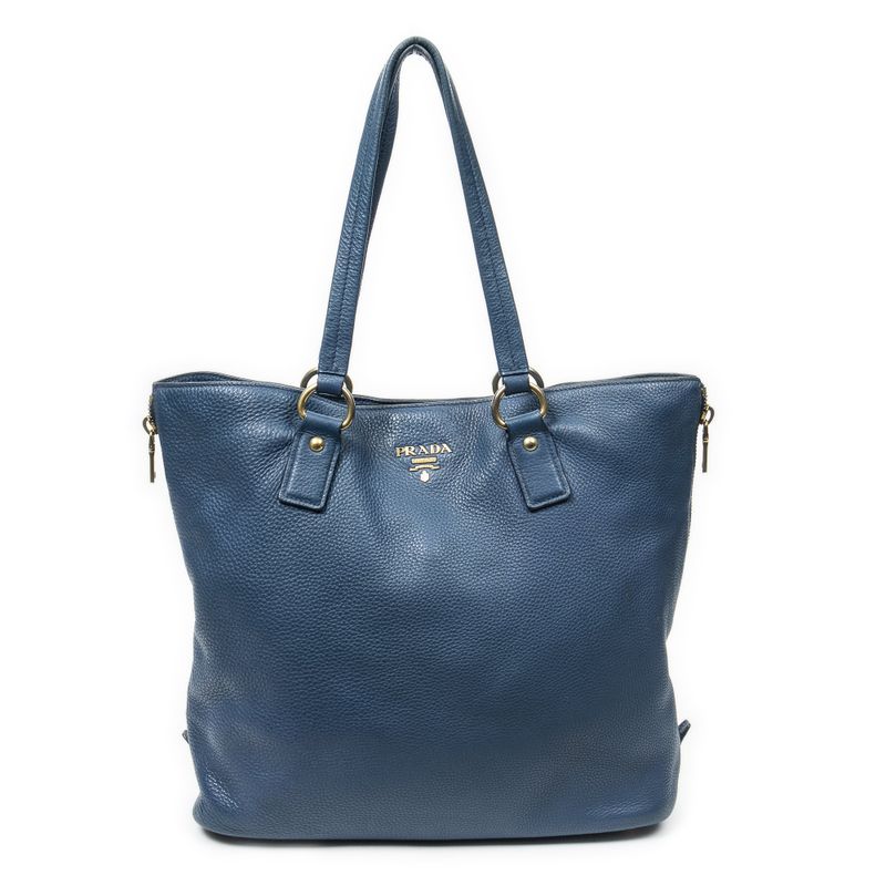 Prada Side Zip Tote Blue Vitello Dino A