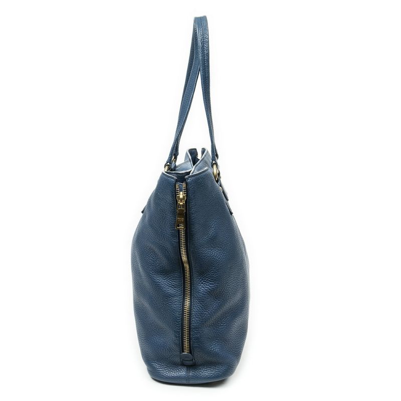 Prada Side Zip Tote Blue Vitello Dino A