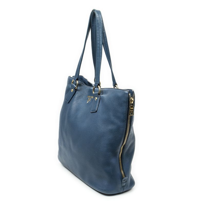 Prada Side Zip Tote Blue Vitello Dino A