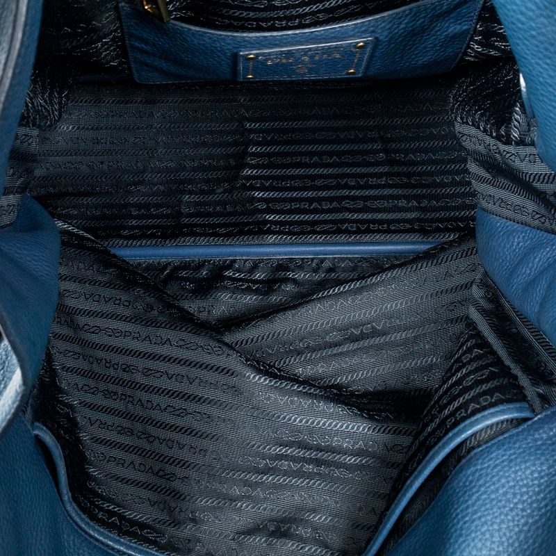 Prada Side Zip Tote Blue Vitello Dino A