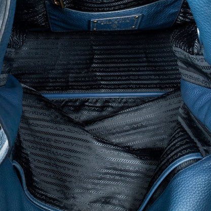 Prada Side Zip Tote Blue Vitello Dino A