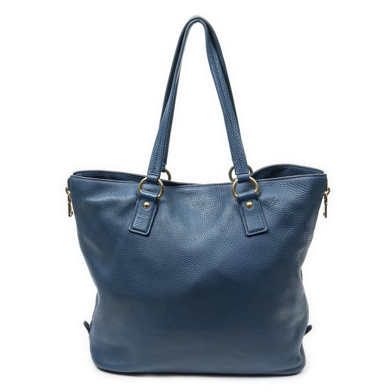 Prada Side Zip Tote Blue Vitello Dino A