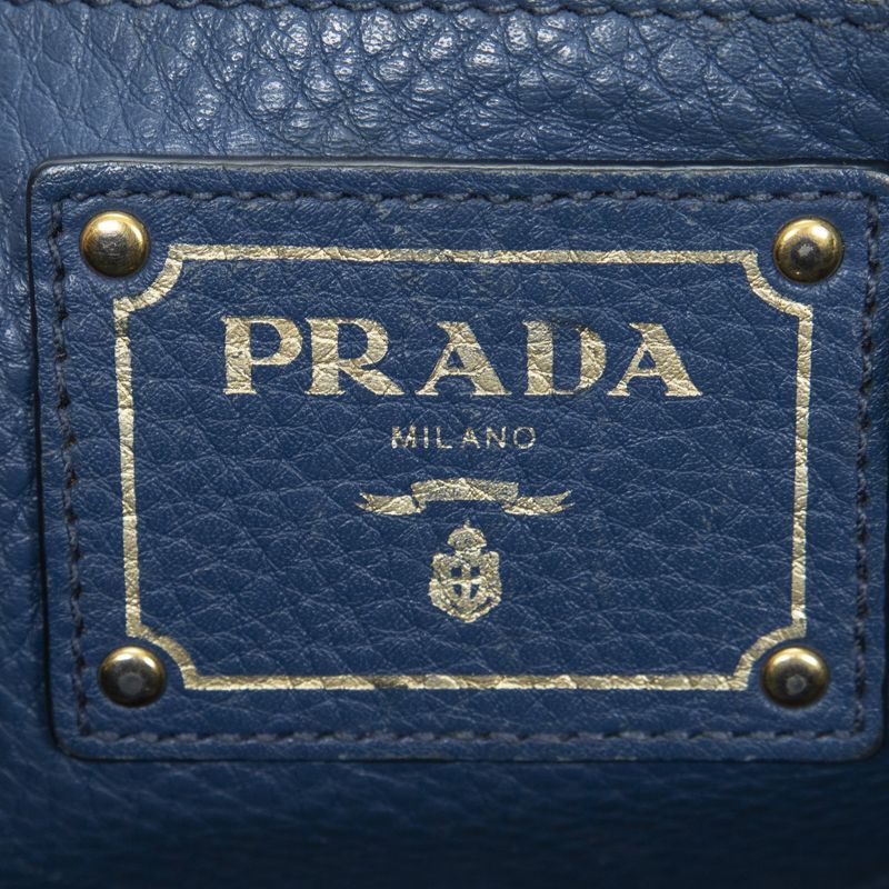 Prada Side Zip Tote Blue Vitello Dino A