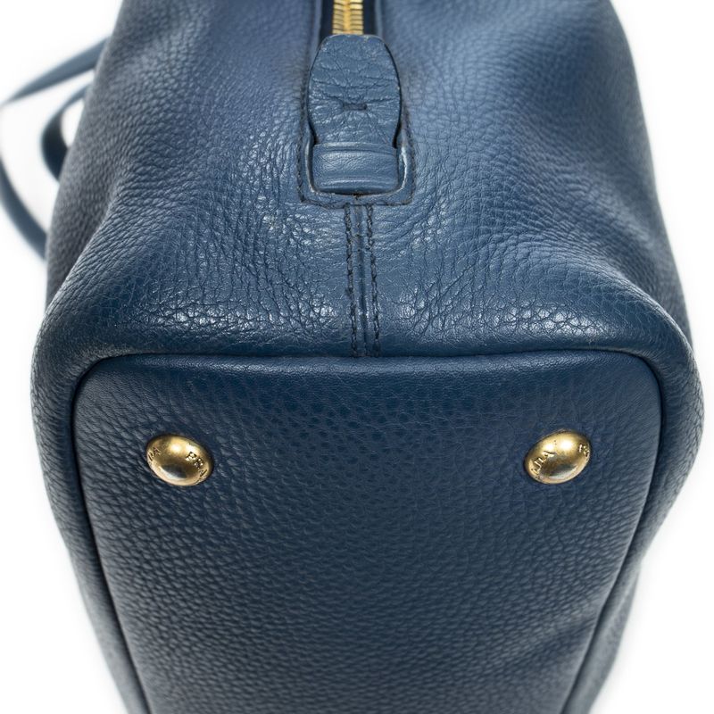 Prada Side Zip Tote Blue Vitello Dino A