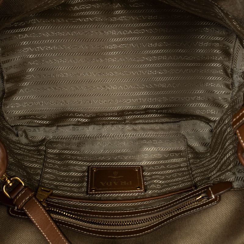 Prada Tote Bag Khaki Color Brown Jacquard Gu Canvas A