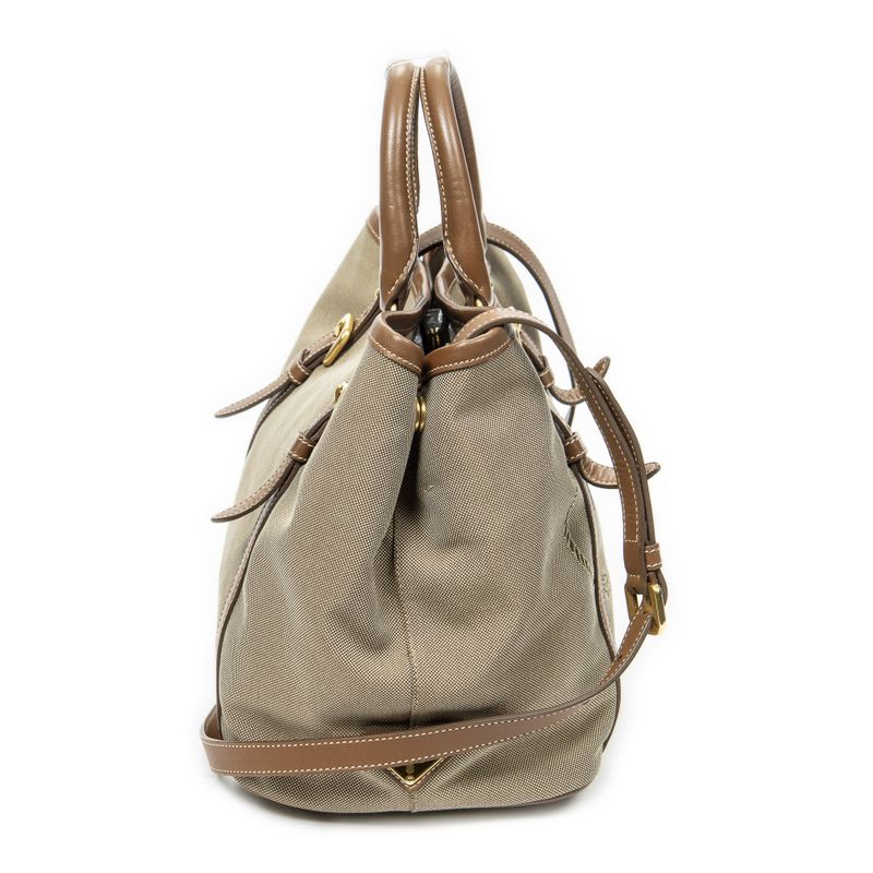 Prada Tote Bag Khaki Color Brown Jacquard Gu Canvas A