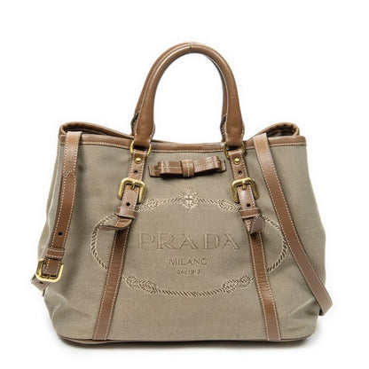 Prada Tote Bag Khaki Color Brown Jacquard Gu Canvas A