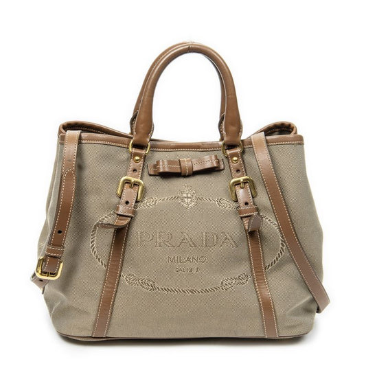 Prada Tote Bag Khaki Color Brown Jacquard Gu Canvas A