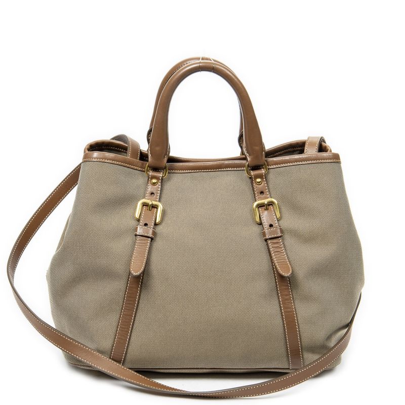 Prada Tote Bag Khaki Color Brown Jacquard Gu Canvas A
