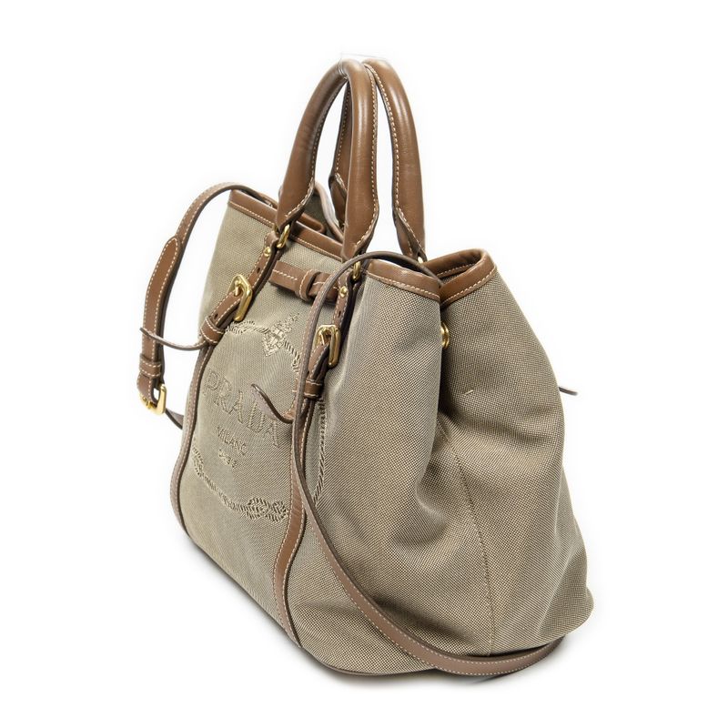 Prada Tote Bag Khaki Color Brown Jacquard Gu Canvas A