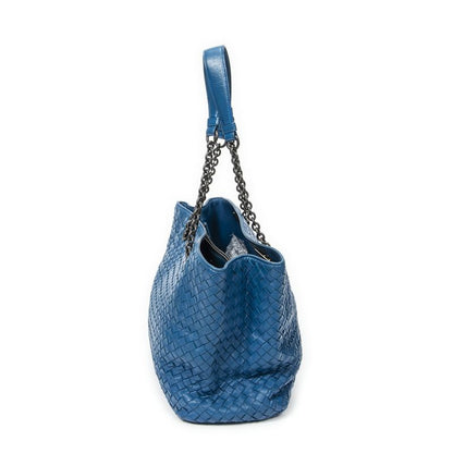 Bottega Veneta Chain Semi-shoulder Blue Intrecciato Leather A