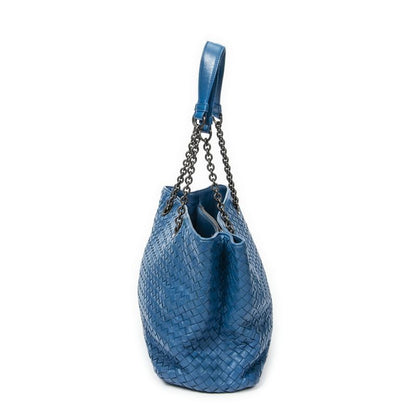 Bottega Veneta Chain Semi-shoulder Blue Intrecciato Leather A