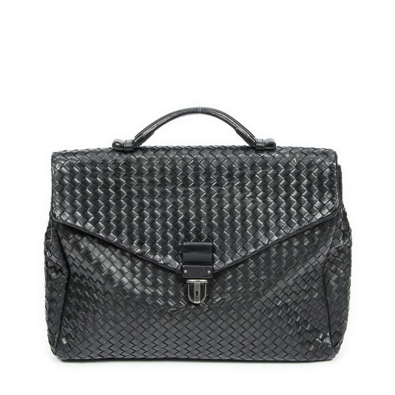 Bottega Veneta Envelope Briefcase Black Intrecciato Leather AB