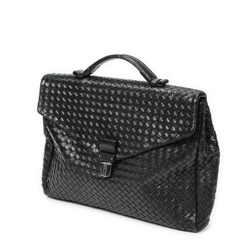 Bottega Veneta Envelope Briefcase Black Intrecciato Leather AB
