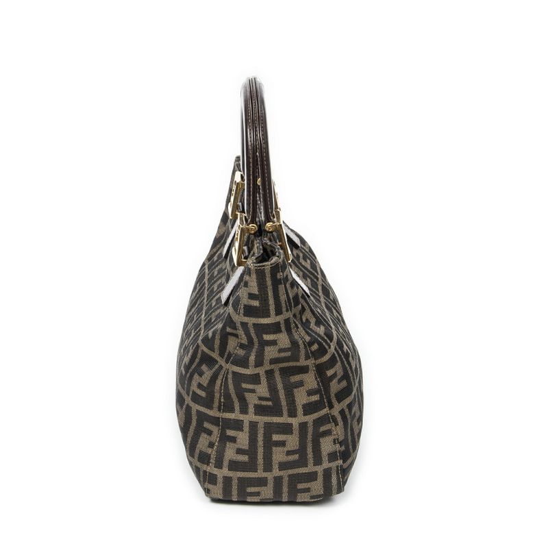 Fendi Small FF Handheld Tote Tan/dark Brown Zucca Canvas A
