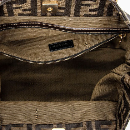 Fendi Small FF Handheld Tote Tan/dark Brown Zucca Canvas A