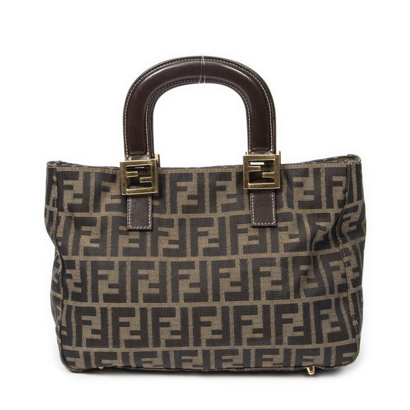 Fendi Small FF Handheld Tote Tan/dark Brown Zucca Canvas A