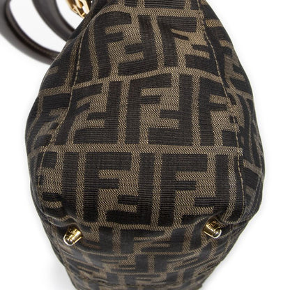 Fendi Small FF Handheld Tote Tan/dark Brown Zucca Canvas A