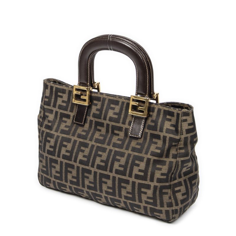 Fendi Small FF Handheld Tote Tan/dark Brown Zucca Canvas A