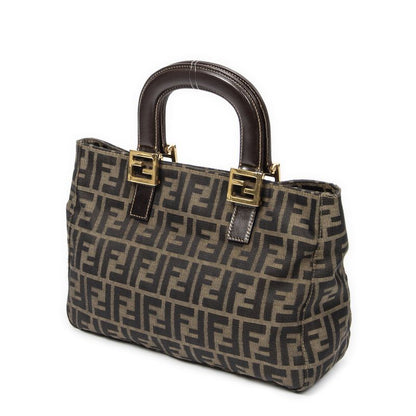 Fendi Small FF Handheld Tote Tan/dark Brown Zucca Canvas A