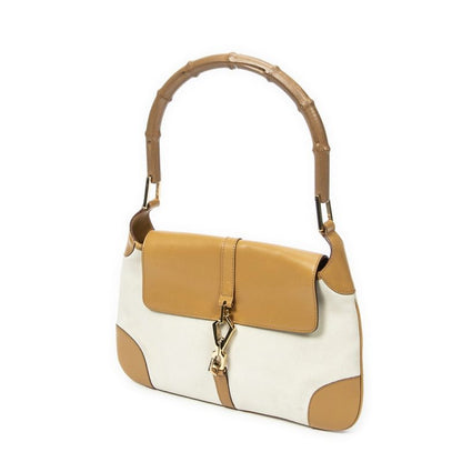 Gucci Bamboo Flap Jackie Ivory Tan Suede Leather A