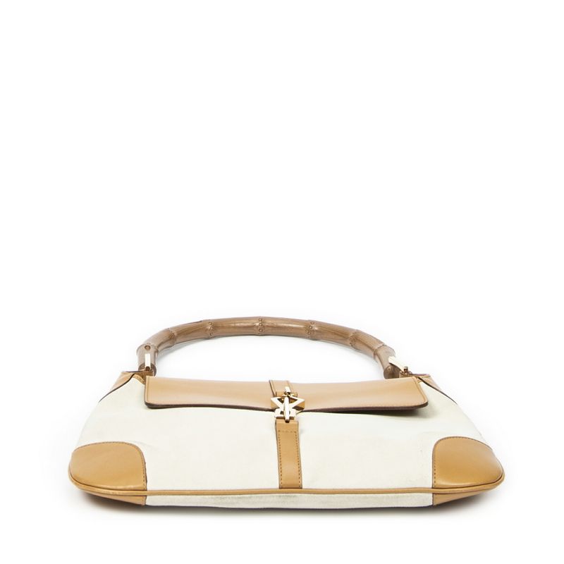 Gucci Bamboo Flap Jackie Ivory Tan Suede Leather A