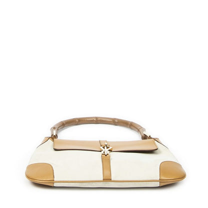 Gucci Bamboo Flap Jackie Ivory Tan Suede Leather A