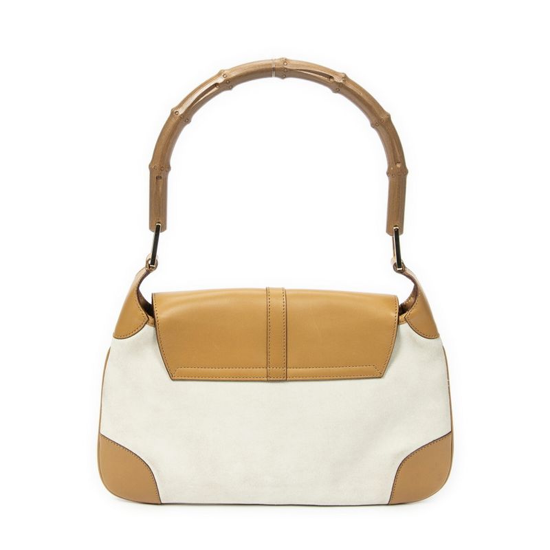 Gucci Bamboo Flap Jackie Ivory Tan Suede Leather A
