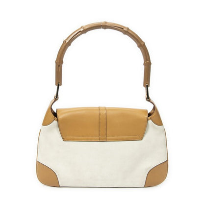 Gucci Bamboo Flap Jackie Ivory Tan Suede Leather A