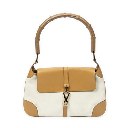 Gucci Bamboo Flap Jackie Ivory Tan Suede Leather A