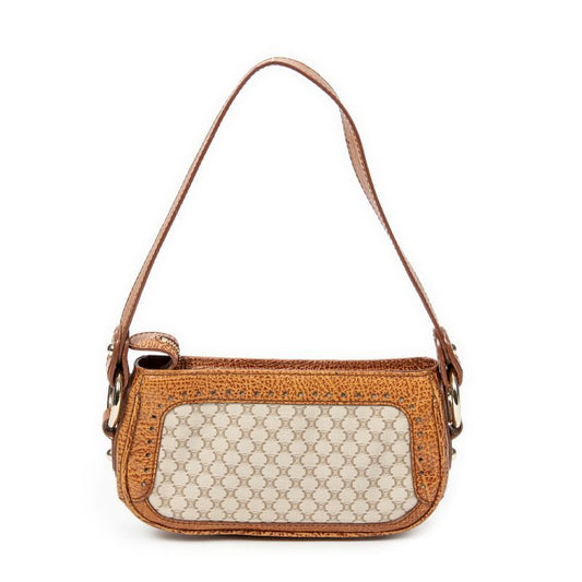 Celine Vintage Shoulder Zip Beige/brown Macadam Canvas A