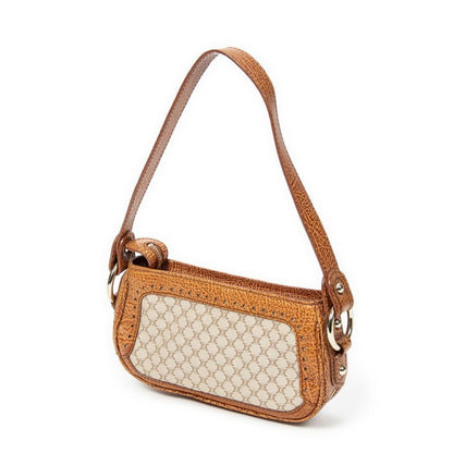 Celine Vintage Shoulder Zip Beige/brown Macadam Canvas A