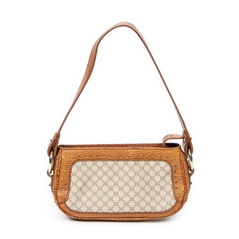 Celine Vintage Shoulder Zip Beige/brown Macadam Canvas A