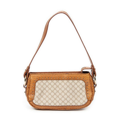 Celine Vintage Shoulder Zip Beige/brown Macadam Canvas A