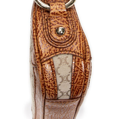 Celine Vintage Shoulder Zip Beige/brown Macadam Canvas A